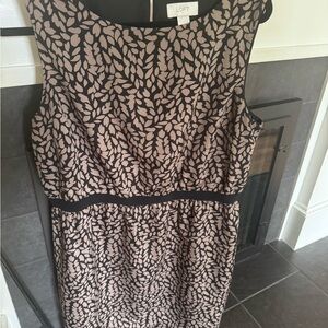LOFT Black and Cream Leaf Print Dress. No defects. Elastic Waist. Women’s Large.